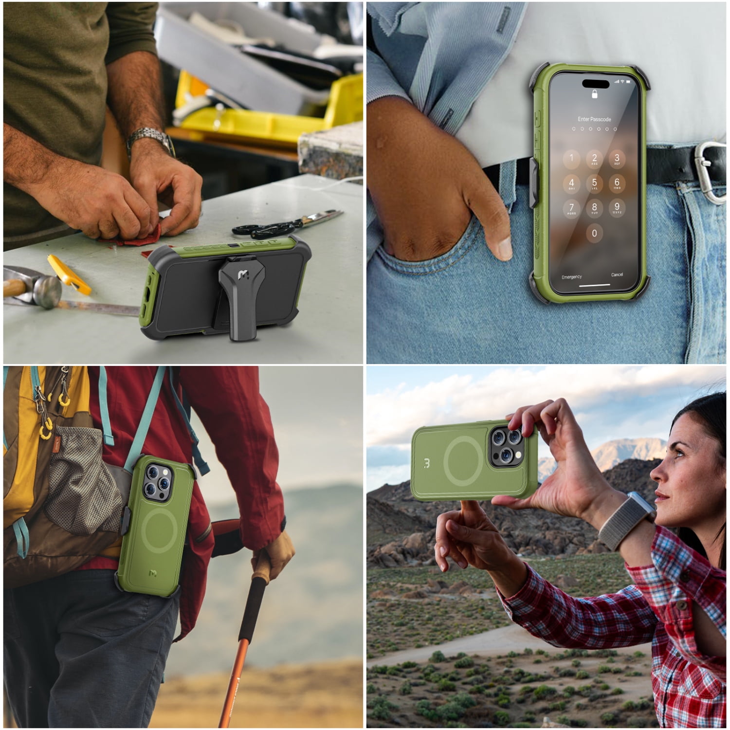 MYBAT PRO Maverick Series Case for iPhone 15 Pro Max , MagSafe Compatible, 360° Rotating Kickstand, Belt Clip Holster & Screen Protector Included, Anti-Drop Shockproof,Army Green