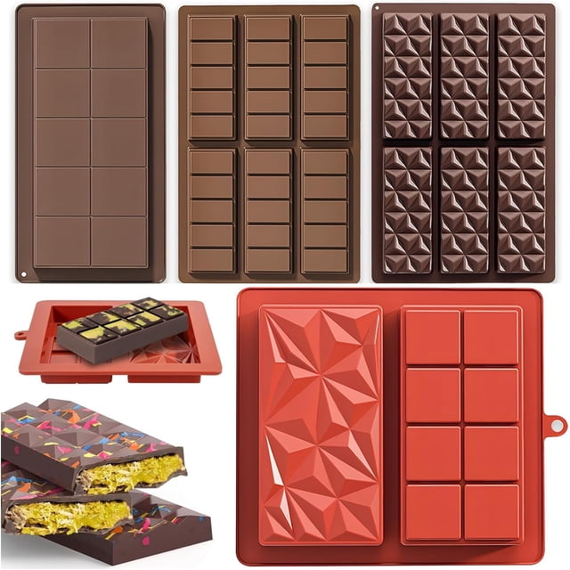 4PCS Molde Chocolate, Molde de silicona para Dubai chocolate, Moldes Para Barra De Chocolate Profundos De Silicona Sin BPA, Solicite azúcar, chocolate, helado, pastel.