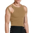 thumbnail image 2 of Camiseta sin mangas elástica para hombre, doble correa para el hombro, chaleco ajustado elástico hueco, Camiseta deportiva de Color sólido para hombre, 2 of 6