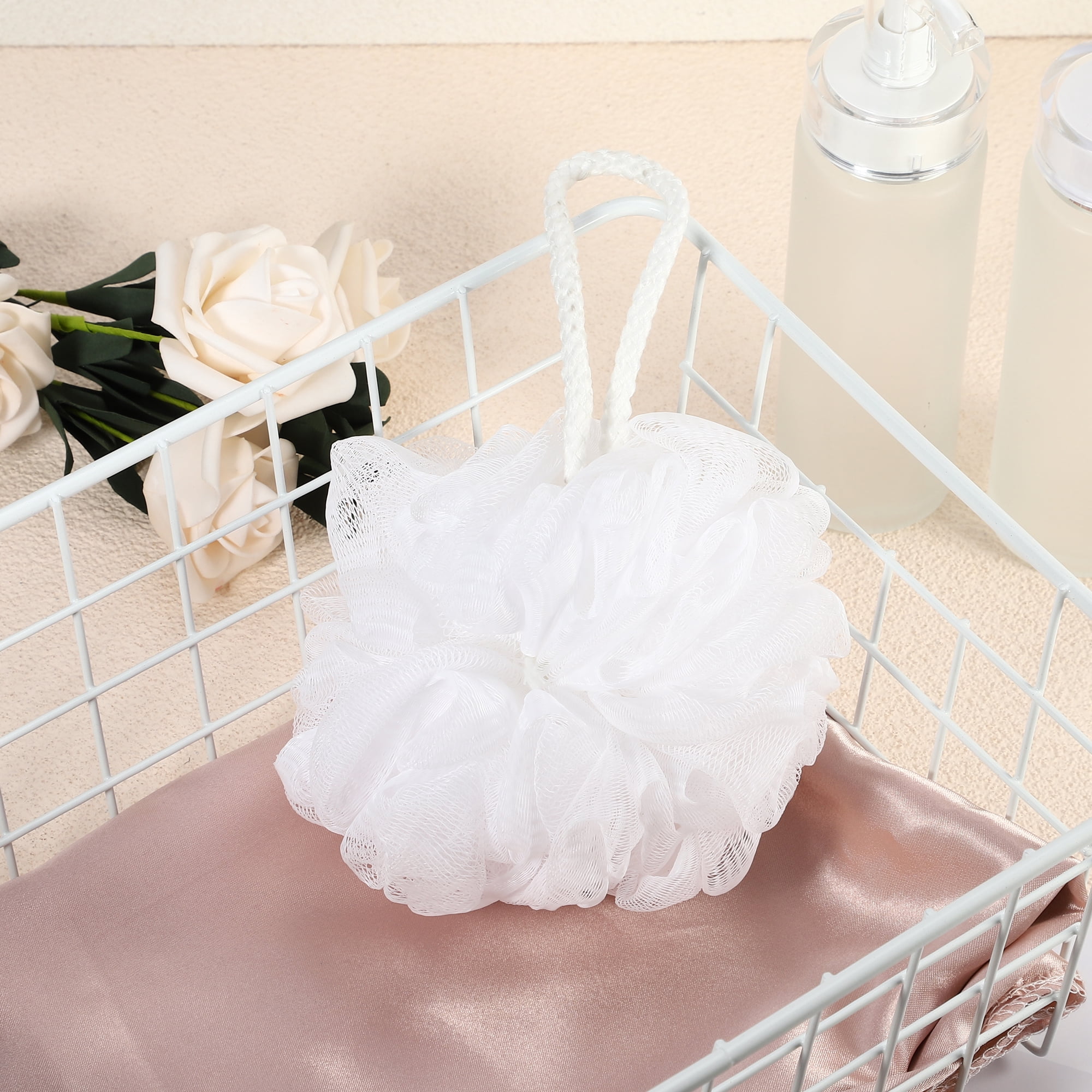 Unique Bargains Bath Shower Loofah Sponge Body Puffs 4.33"x5.12" White 1 Pc