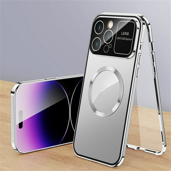 ELEHOLD for iPhone 16 Plus Case, Compatible with Mag Safe Accessory Military Grade Drop Protection Electroplated Bumper Case with Screen Protector for iPhone 16 Plus,Silver