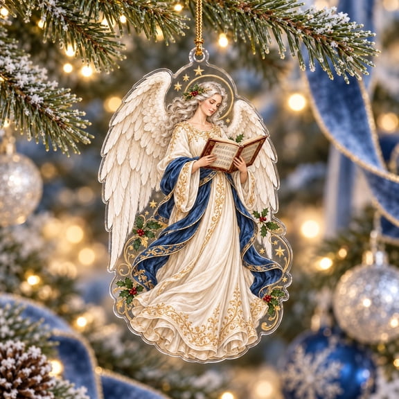 Christmas Acrylic Ornament, Silver-Haired Angel with Songbook Tree Hanging for Holiday Gift