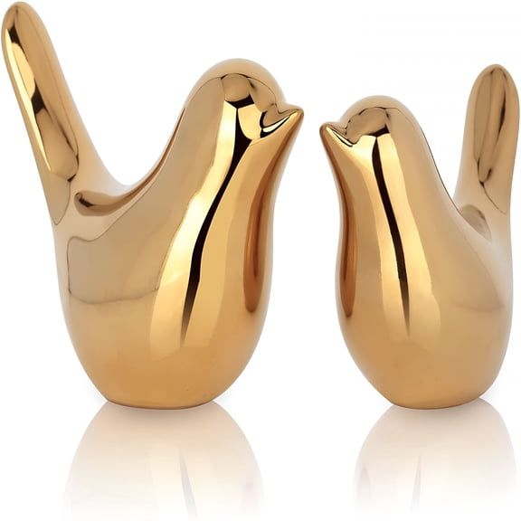 XIBUFE 2 Pcs Gold Decor Accents,Small Animal Statues,Modern Home Decorative,Birds Sculpture,Ornaments for Shelf,Bookshelf,Coffee Table,Knick Knacks Home Decor for Shelves (Gold Bird)