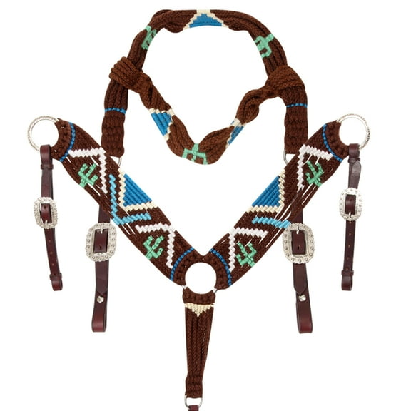 Hilason Horse 100% Wool Headstall Breast Collar Tack Woven Brown