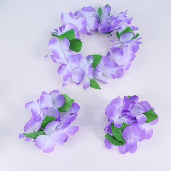LOLIPPYY 1Set Hula Dance Garland Purple Floral Necklace and Bracelets Handmade for Tropical Beach Theme
