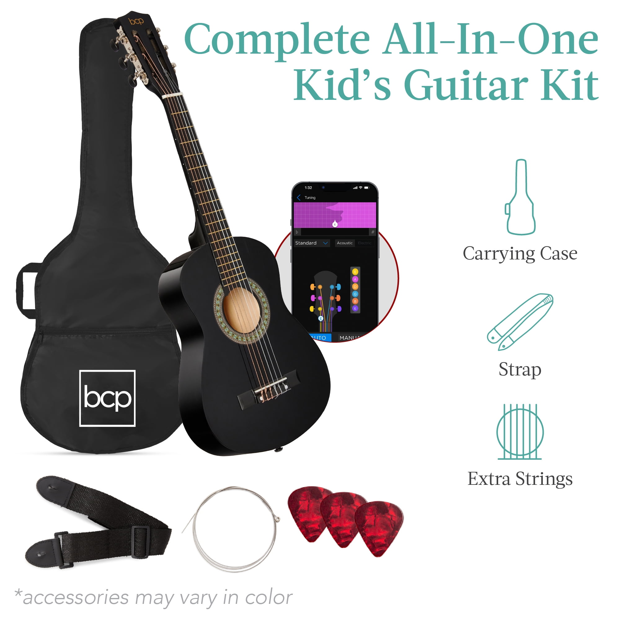 Best Choice Products 30in Kids Acoustic Guitar Beginner Starter Kit w/ Strap, Case, Strings - Black