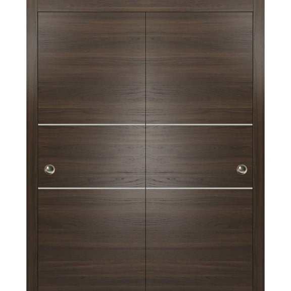 Sliding Closet Bypass Doors 36 x 80 inches | Planum 0110 Chocolate Ash with Frosted Glass | Sturdy Rails Moldings Trims Hardware Set | Wood Solid Bedroom Wardrobe Doors