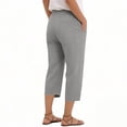 thumbnail image 3 of Womens Capri Pants Cotton Linen Blend Trousers High Waisted Straight Leg Drawstring Pants Loose Capris for Women Casual Summer, 3 of 5