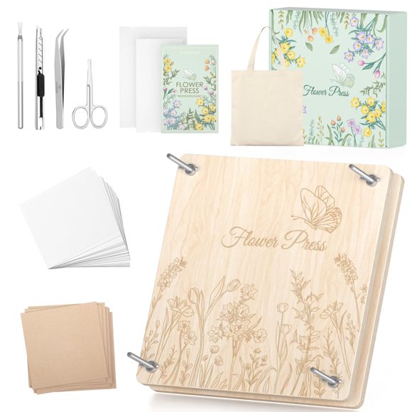 Wakhow Flower Press Kit, 11.02" x 11.02" Large Wooden Flower Pressing for Adults & Kids, Flower Bouquet Preservation Craft Kit, DIY Flowers Drying Art, Ideal Gift for Arts an