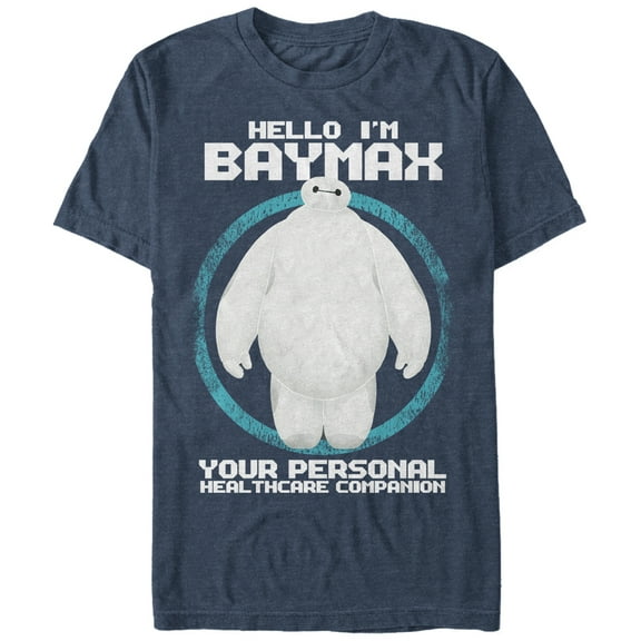 Men's Big Hero 6 Hello I'm Baymax Graphic Tee Navy Blue Heather Medium