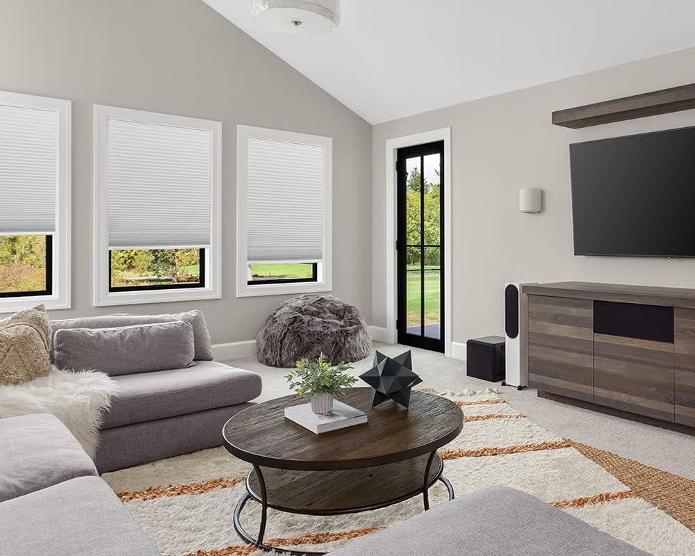 Redi Shade No Tools Easy Lift Trim-at-Home Cordless Cellular Blackout Shade White, 48" W x 64" L, (Fits windows 31"- 48")