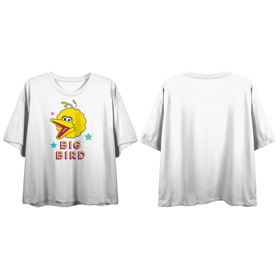 Sesame Street Big Bird Head Juniors White Crop T-shirt-2XL
