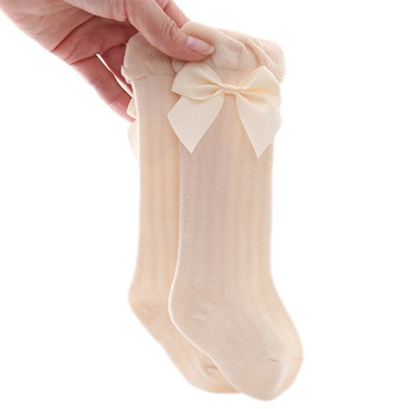 JUNTEX Baby Girls Knee High Socks with Big Bowknot Cotton Mesh Anti-Skid Knitting High Tube Stockings Suitable for 0-3 Years