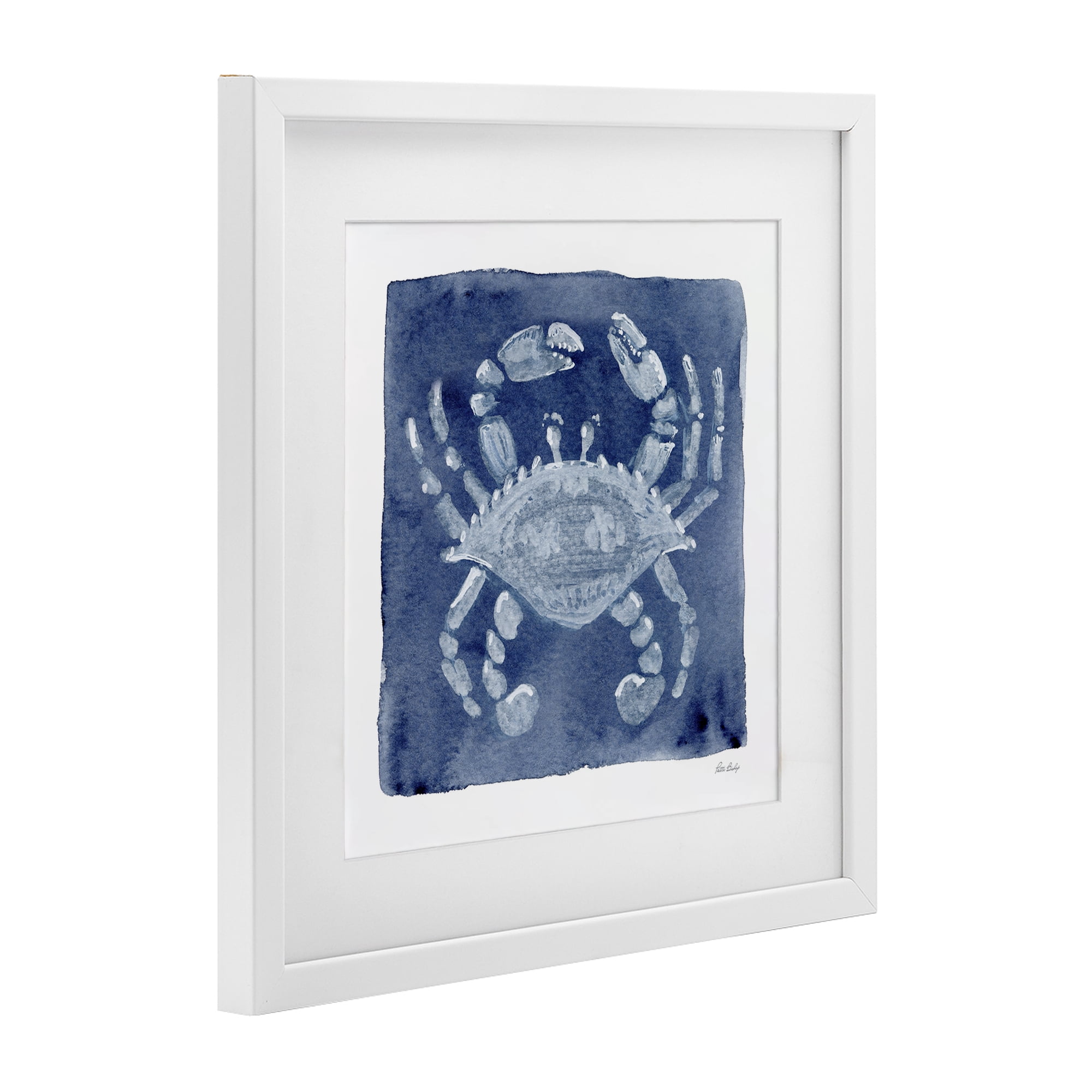 Stupell Industries White Crab on Indigo White Framed Print Under Glass, design by Patti Bishop