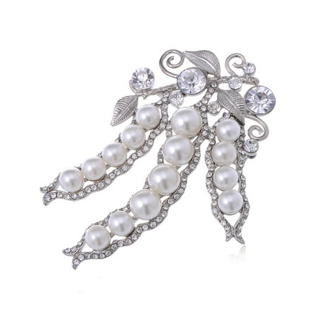 - Silver Tone Trio of Peas in a Pod Faux Pearl Rhinestone Fashion Pin Brooch