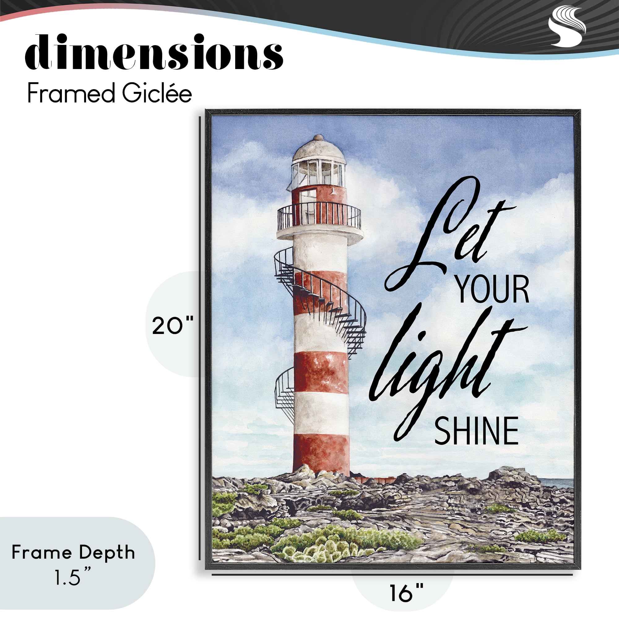 Stupell Industries Let Your Light Shine Beacon Black Framed Giclee Art, design by Cindy Jacobs