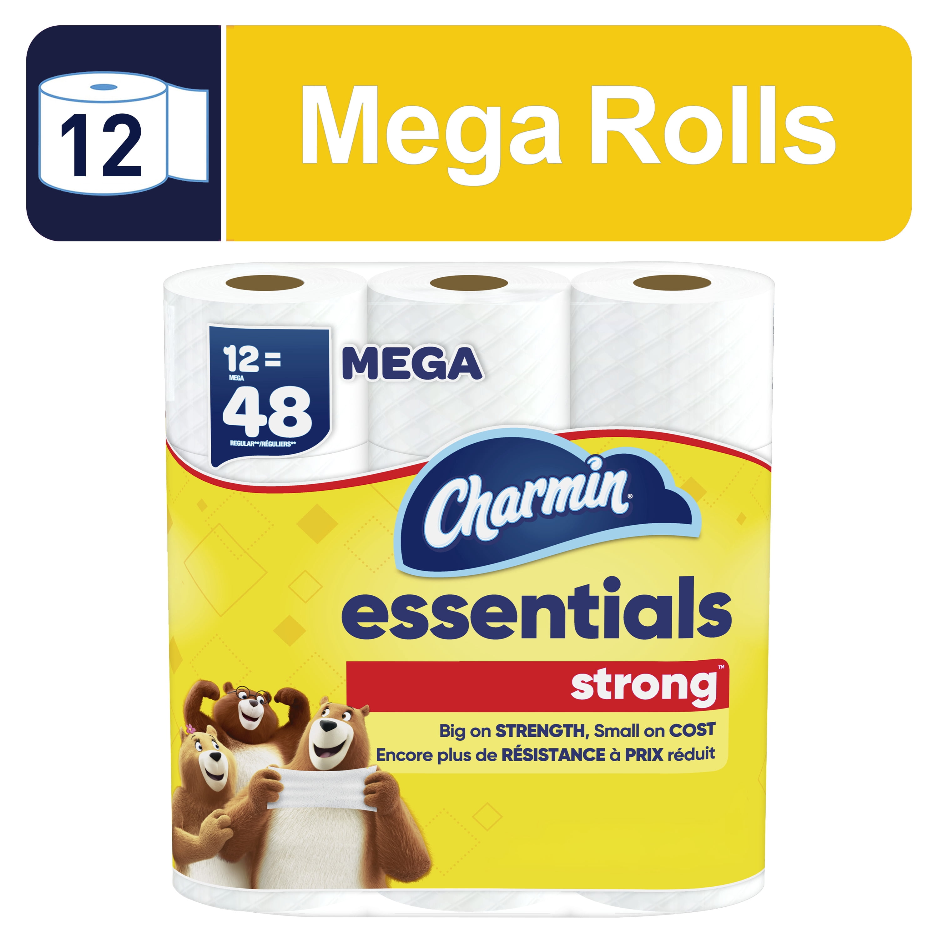 (4 pack) Charmin Essentials Strong Toilet Paper 12 Mega Rolls, 429 Sheets Per Roll