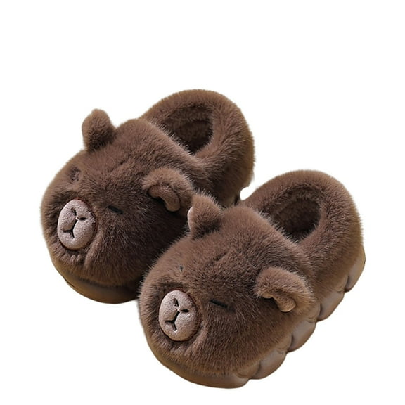 CHENge Capybara Slippers for Kids Size 4-4.5 Winter Warm Cotton Slippers Indoor Wear Girl's Slippers (Brown, 4-4.5 Years)