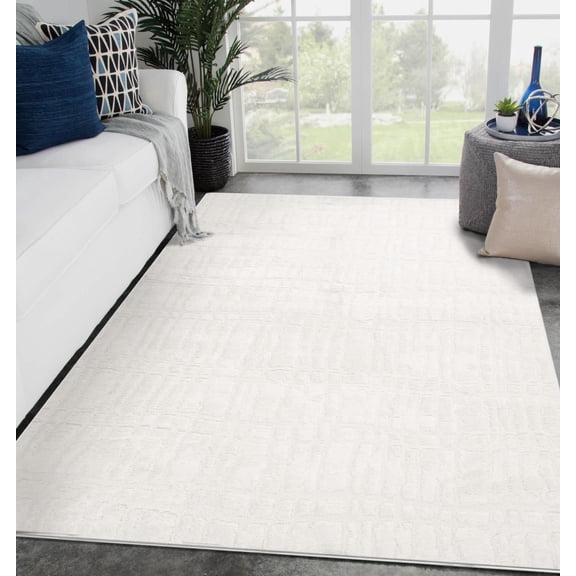Luxe Weavers Modern Geometric Lines Ivory 6x9 Area Rug
