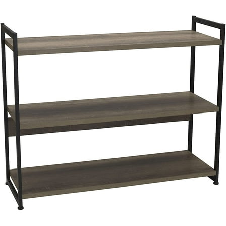 Jamestown Wide 3 Shelf Open Storage Bookshelf Ashwood Rustic Wood Grain and Black Metal