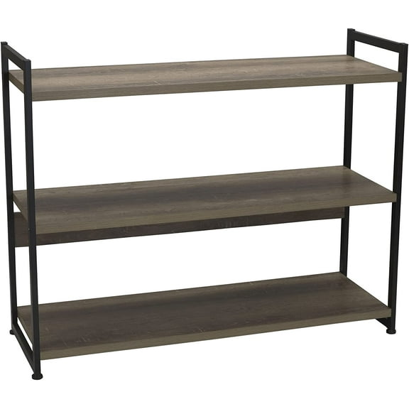 Jamestown Wide 3 Shelf Open Storage Bookshelf Ashwood Rustic Wood Grain and Black Metal