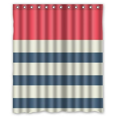 Mohome Navy Blue Red And White Transverse Stripes Shower Curtain Mohome Navy Blue Red And White Transverse Stripes Shower Curtain Waterproof Polyester Fabric Size