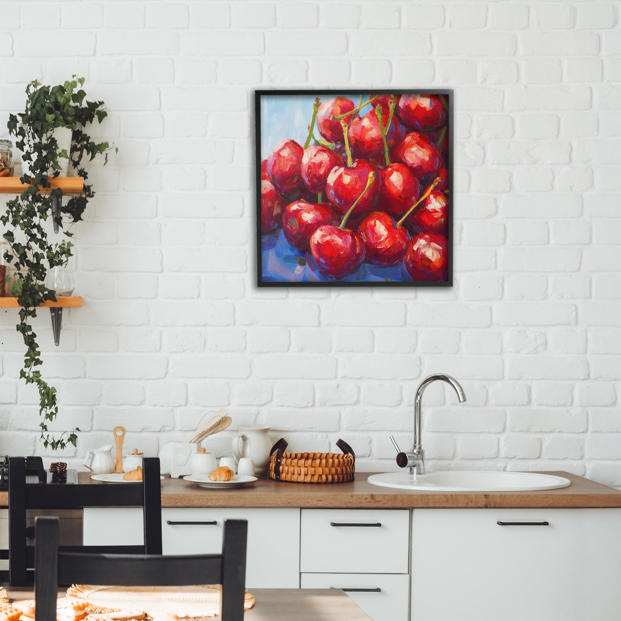 Stupell Industries Luscious Red Cherries of Summer Black Framed Giclee Art, design by Petal Prints Design