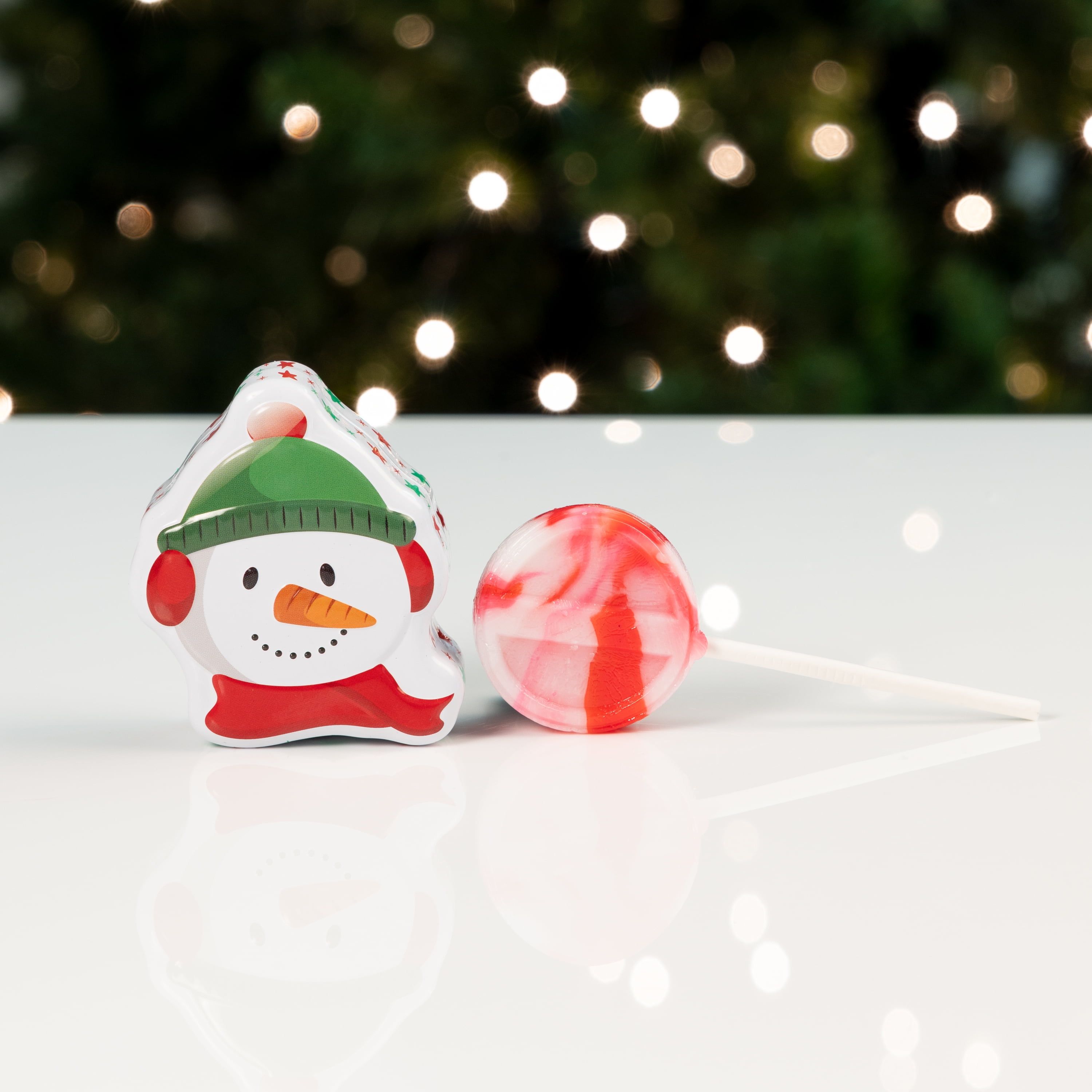 Galerie Snowman Tin with Swirl Strawberry Lollipop, 0.46 oz