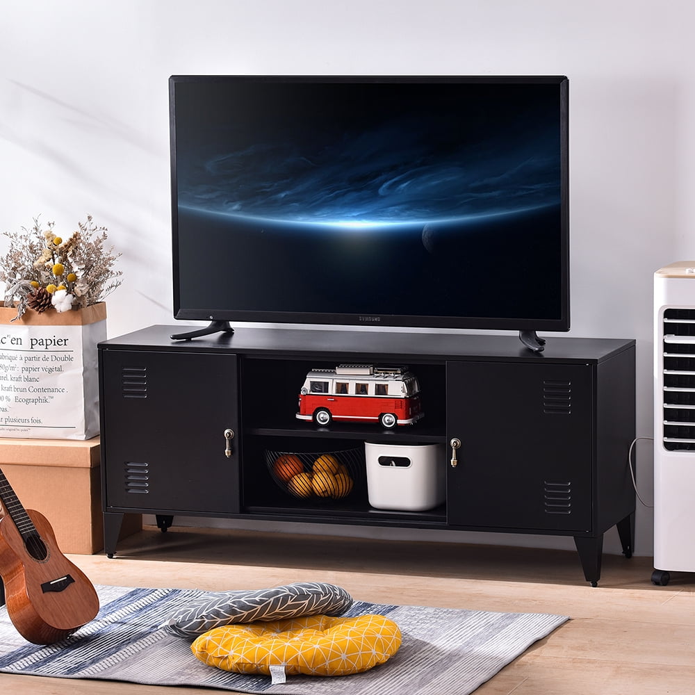 Private Jungle Modern TV Media Storage Stand with 2-Door for TVs Up to 55"-Black Private Jungle Modern TV Media Storage Stand with 2-Door for TVs Up to 55"-Black