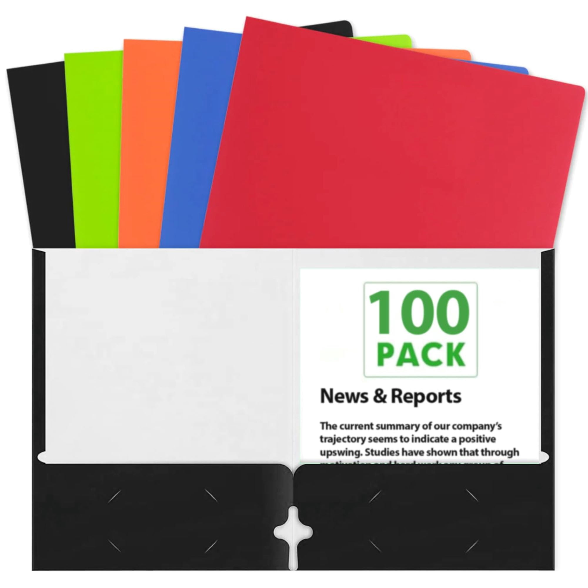 100 Pack of Bulk Wholesale Two Pocket Plastic Folders in 5 Assorted Colors for Filing Paper Work