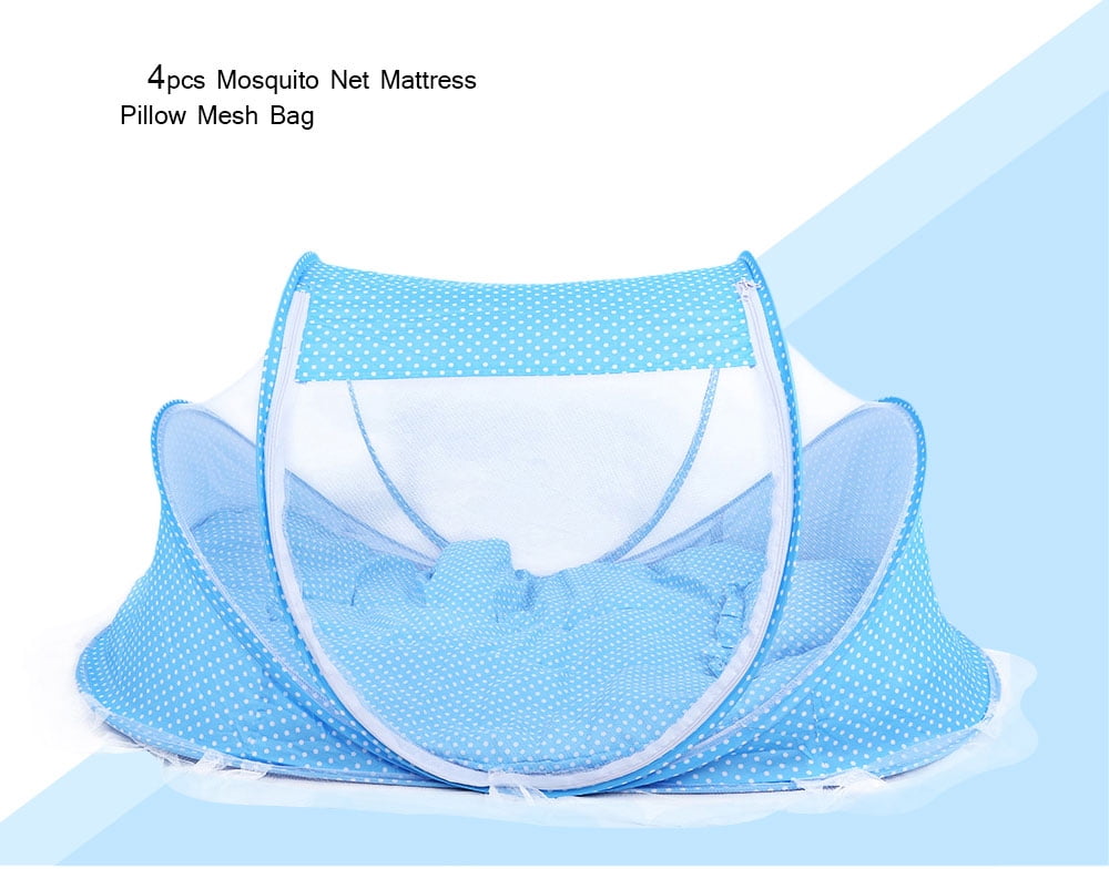 Baby Bed Portable Folding Baby Crib Mosquito Net Cots Newborn Foldable Blue 