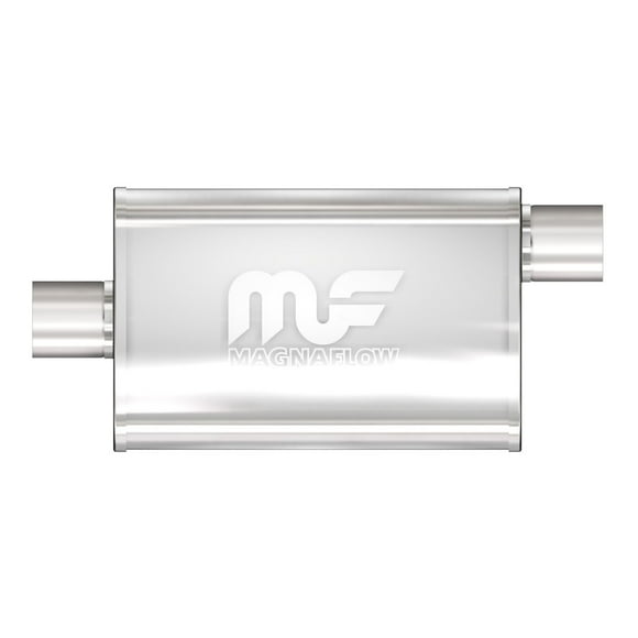 Magnaflow Silencieux d'Échappement Performance 11259 4 Pouces x 9 Pouces Boîtier en Acier Inoxydable Satiné; Entrée Centrale Simple 3 Pouces; Sortie Déportée Simple 3 Pouces; Corps 18 Pouces/24 Pouces Longueur Totale