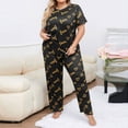 thumbnail image 1 of Conjunto de pijama de mujer con cuello redondo, estampado de letras, talla grande, multicolor, cómodo, manga corta, pantalones largos, top de poliéster para mujer, 1 of 6
