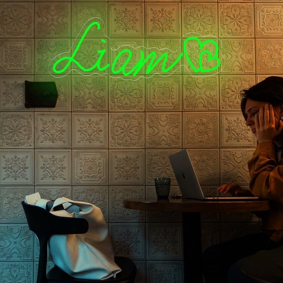UPONRAY Single Line Custom Neon Signs with Heart, Usb Powered with Adjustable Brightness Wall Decor for Gifts, Green, 5 inch