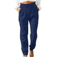 thumbnail image 2 of Womens Plus Size Pants Fashion Women Summer Casual Loose Cotton And Linen Pocket Solid Trousers Pants, 2 of 7