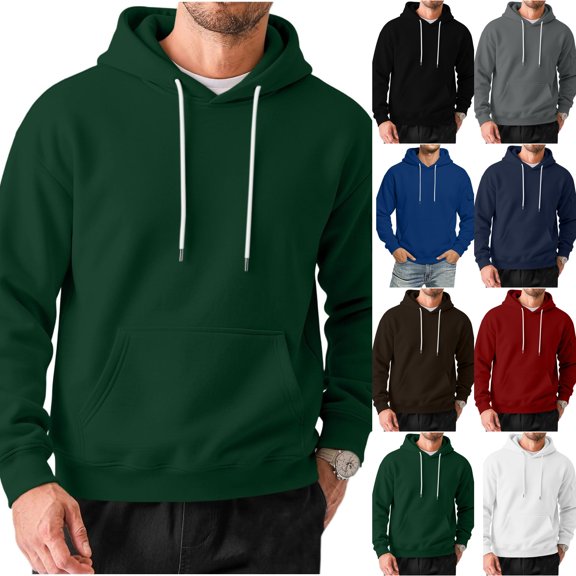 Hoodies for Men Oversized Fleece Lined Sweatshirt Drawstring Casual Hoodie Fall Hooded Pullover with Arm Pocket Dark Green 3XL
