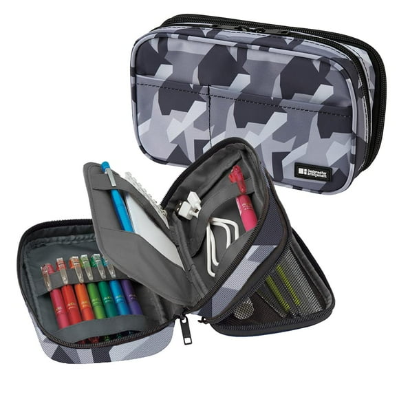 LIHIT LAB. Double Zipper Pen Case, 7.9 x 2.8 x 4.7 inches, Ice Gray Camo (A7555-135)