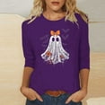 thumbnail image 2 of FAVIPT Spooky Tops for Women Halloween Day Funny Pumpkin Print Shirts 3/4 Sleeve Crew Neck Soft Tops Casual Trendy Fall 2025 Tees Purple,XXL, 2 of 4