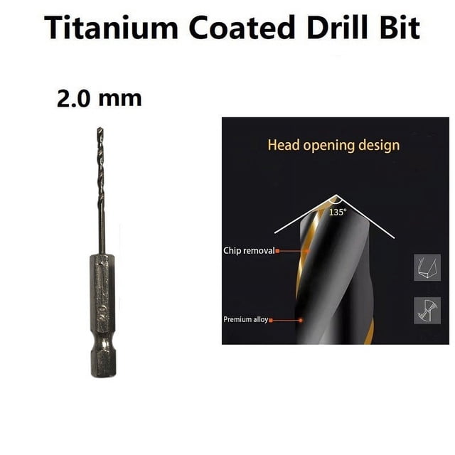 1 Pcs HSS High Speed Steel Titanium Coated Drill Bit Set 1/4 Hex Shank 2m