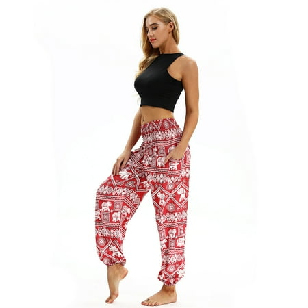 

Women s Boho Pants Harem Smocked Waist Yoga Hippie Palazzo Summer Beach Pants Comfy Elephant Pajama