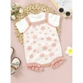 thumbnail image 5 of One opening Baby Girls Spring Summer Knit Sling Romper Sleeveless Ruffle Trim Floral Playsuit, 5 of 9