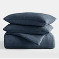 thumbnail image 6 of Noble Linens 3 Piece Navy Waffle Textured All Season Down-Alternative Comforter Set, King/Cal King, 6 of 7
