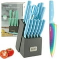 thumbnail image 1 of Hecef 14 Pieces Kitchen Knife Set with Wooden Block, Rainbow Titanium Coated Chef Knives with Sharpener, Scissors, 1 of 10