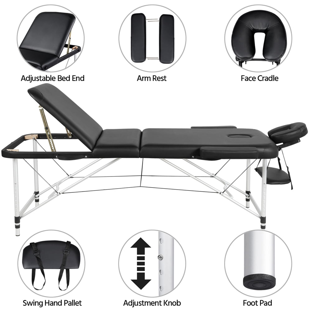 Alden design 3-Fold Adjustable Aluminum Massage Table for Spa Treatments & Tattoos, 84", Black