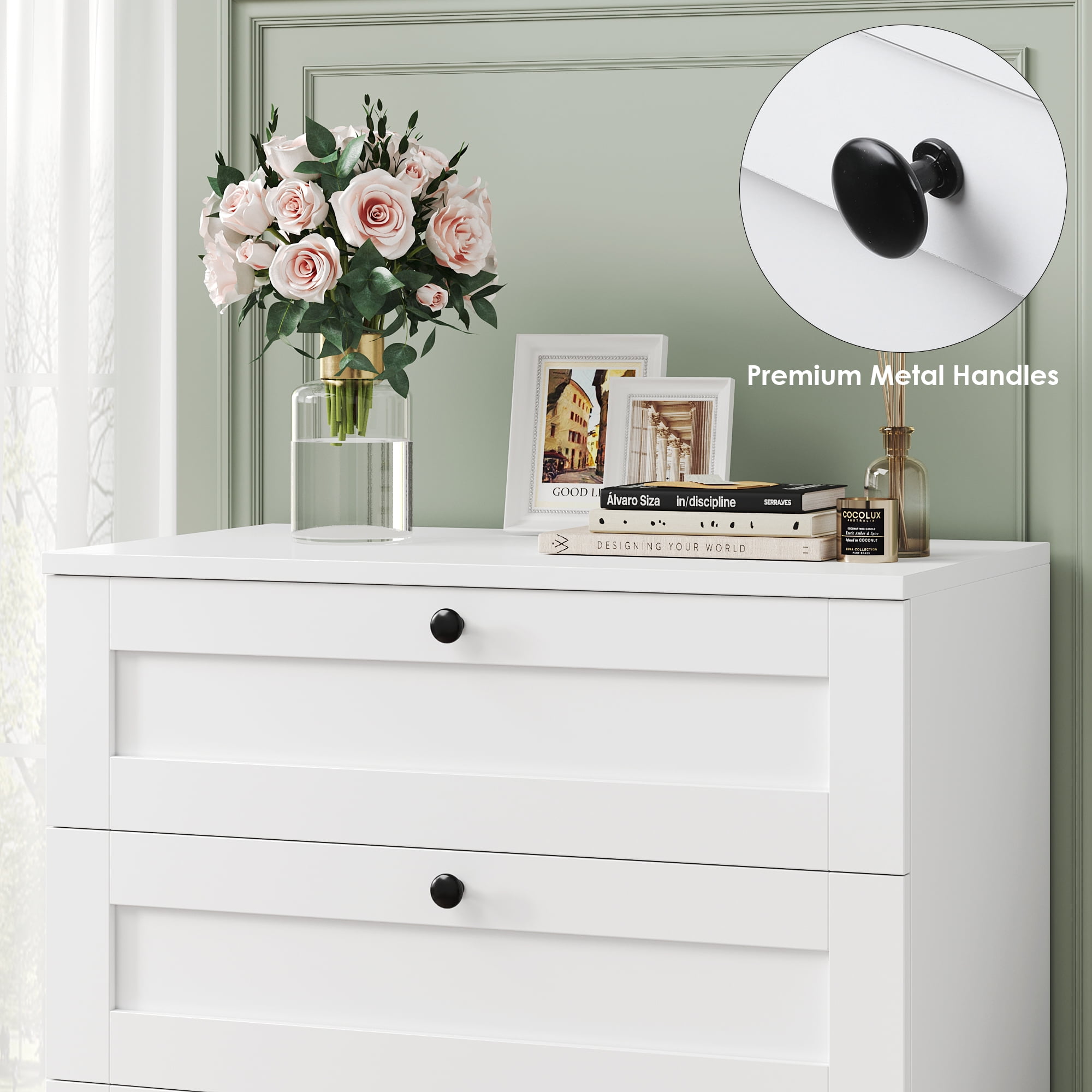 Homfa 5 Drawer Dresser, Tall White Dresser for Bedroom, Vertical Dresser Drawer Unit Wood Organizer for Living Room Entryway Small Spaces