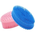 thumbnail image 1 of Paquete de 2 cepillos de baño de silicona para exfoliar la piel de la cara y el cuerpo (rosa + azul), 1 of 5