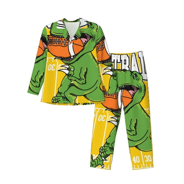 Fotbe T-Rex Playing Football Pijama de Hombre con Estampado de Manga Larga, Conjunto de 2 Piezas, Ropa de Dormir Suave y Cómoda con Bolsillos-Medium