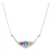 Keepsake Personalized Family Jewelry Sky 3 Simulated Birthstone Pendant Necklace in 10K White Gold