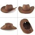 thumbnail image 4 of EINSKEY Straw Cowboy Hat with Fringe Shapeable Brim, Beach Cowgirl Hat with Chin Strap, Brown, 4 of 7