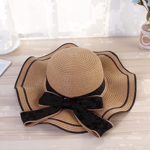 SHOPKINGL Women's Wide Brim Straw Sun Hat with Bowknot, Foldable Beach Hat for Summer Travel